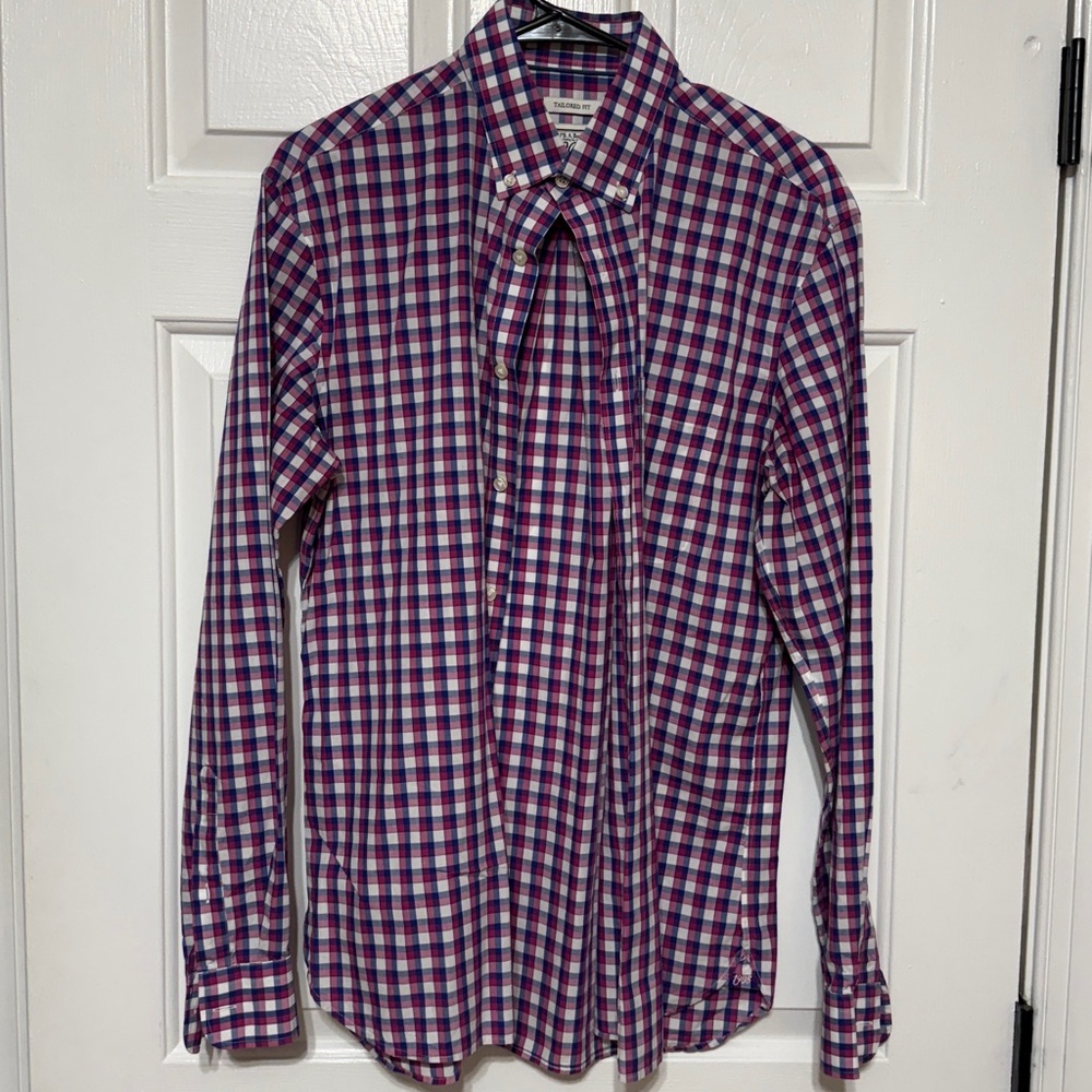 Jos. A. Bank Pinkish Red, Blue, and White Checkered Shirt